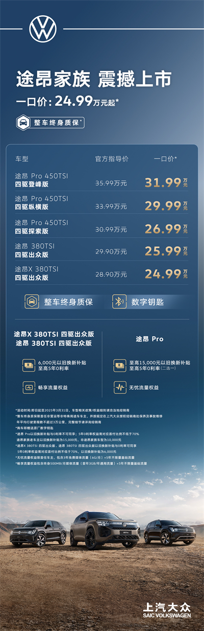 途昂 Pro 一口價26.99萬元起！搭載第五代EA888發(fā)動機，開啟全境旅程